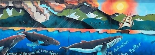 Banner from the Alaska Center for the Blind and Visually Impaired community mural event