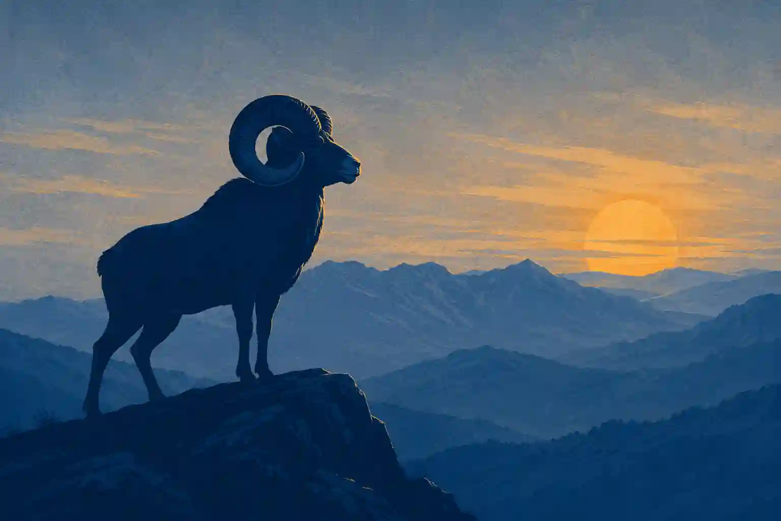 A Dall sheep ram silhouetted on a mountain ridge at sunrise — symbol of the Freedom Circle monthly giving program